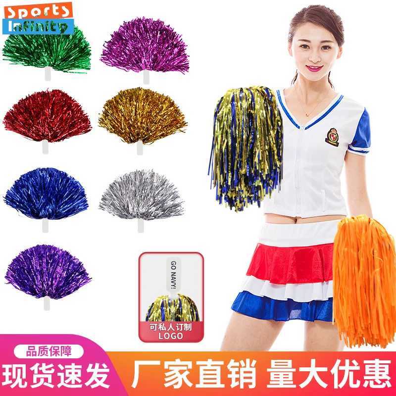 Cheerleading Pom Poms with Handle Cheer Balls Gold Yellow Pink Red Green Blue for Hand Dance Women Girl Kids Pompoms AccessoriesW250121