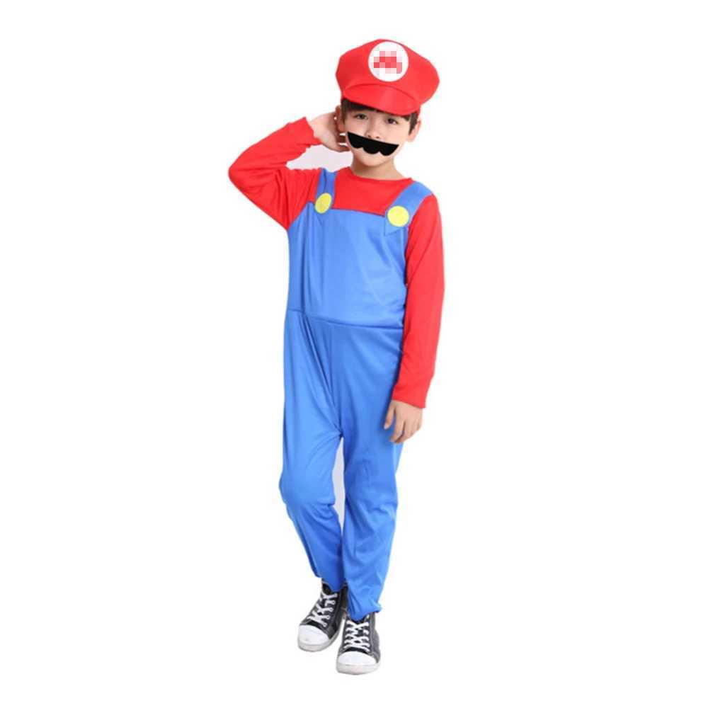 Anime Pumber Luigi Brothers Cosplay Costume Marios boy Jumpsuit Beard Hat Set Halloween Costume W250117