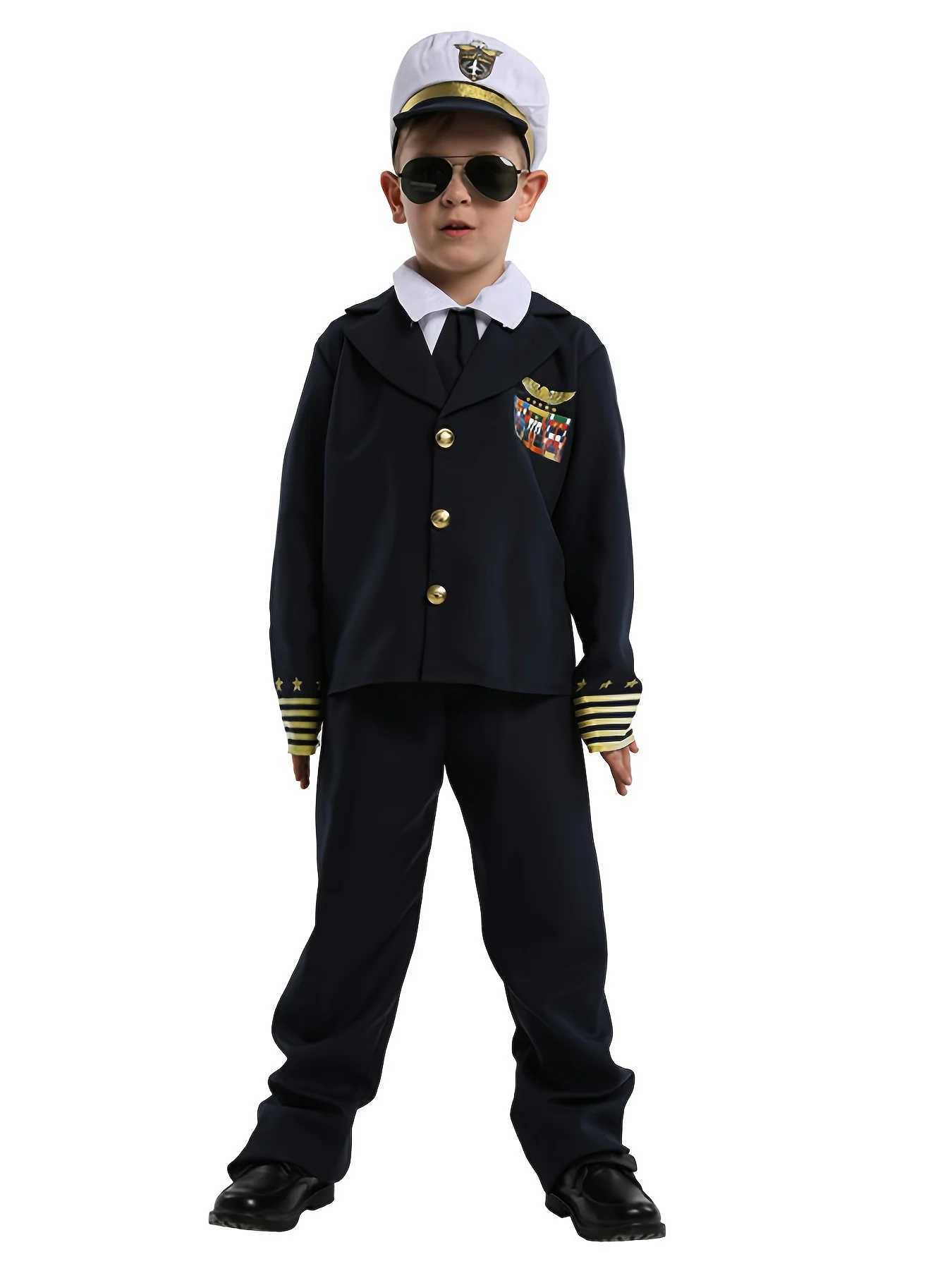 Kids Pilot Costumes Children Cosplay for Boys Girls Flight Attendant Costume Airplane Aircraft Air Force Performance Uniforms W250117
