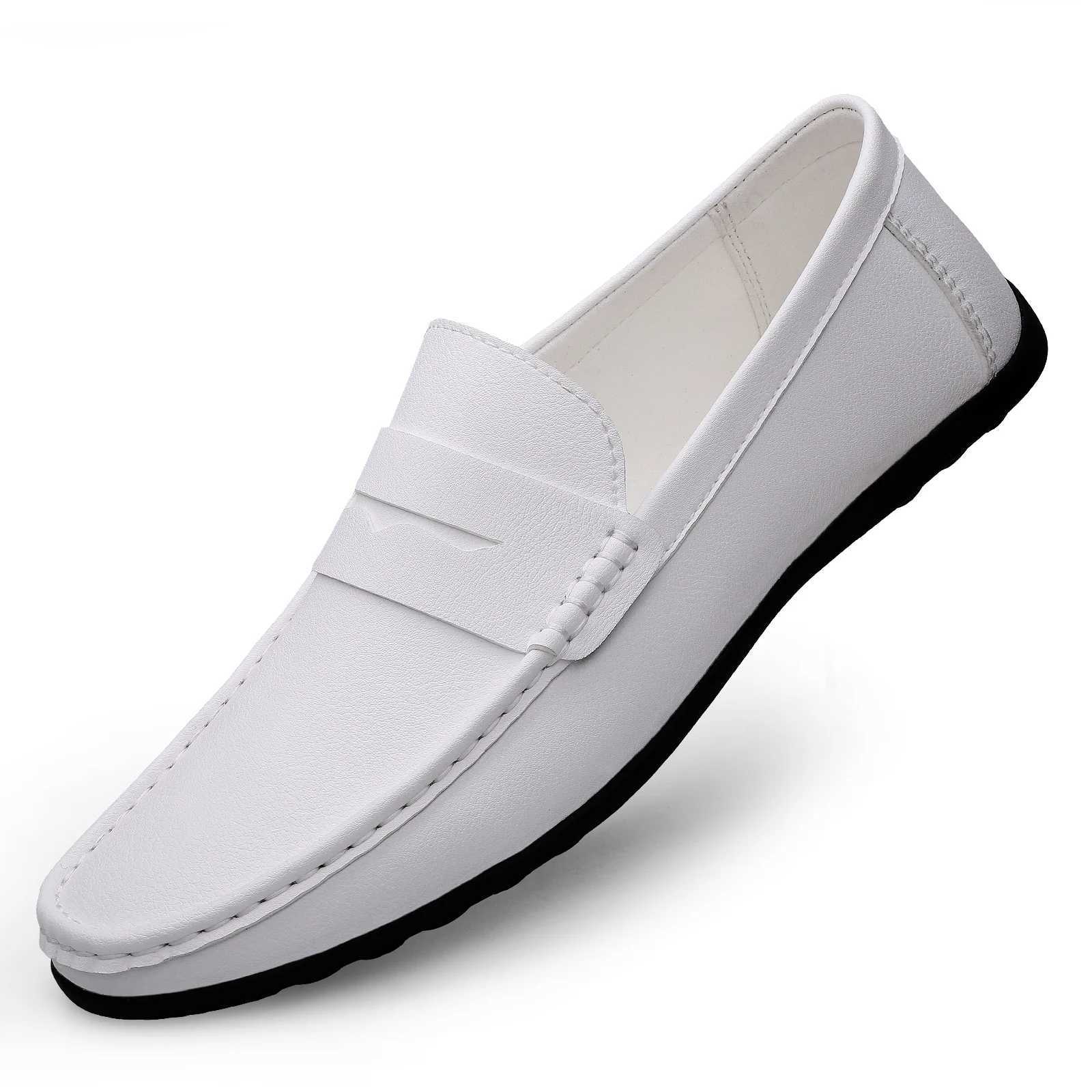 Summer Mens Casual Loafers Leather Loafer Shoes For Men Fi Light Flats Man White Sneakers Slip- Driving Big Size 38-47XJ250118