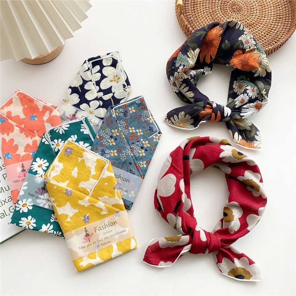 55cm Laies Headband Cotton Linen Square Scarf Women Korean College Girls Fashion Spring Autumn New Style Elegant Neck Scarves W250118