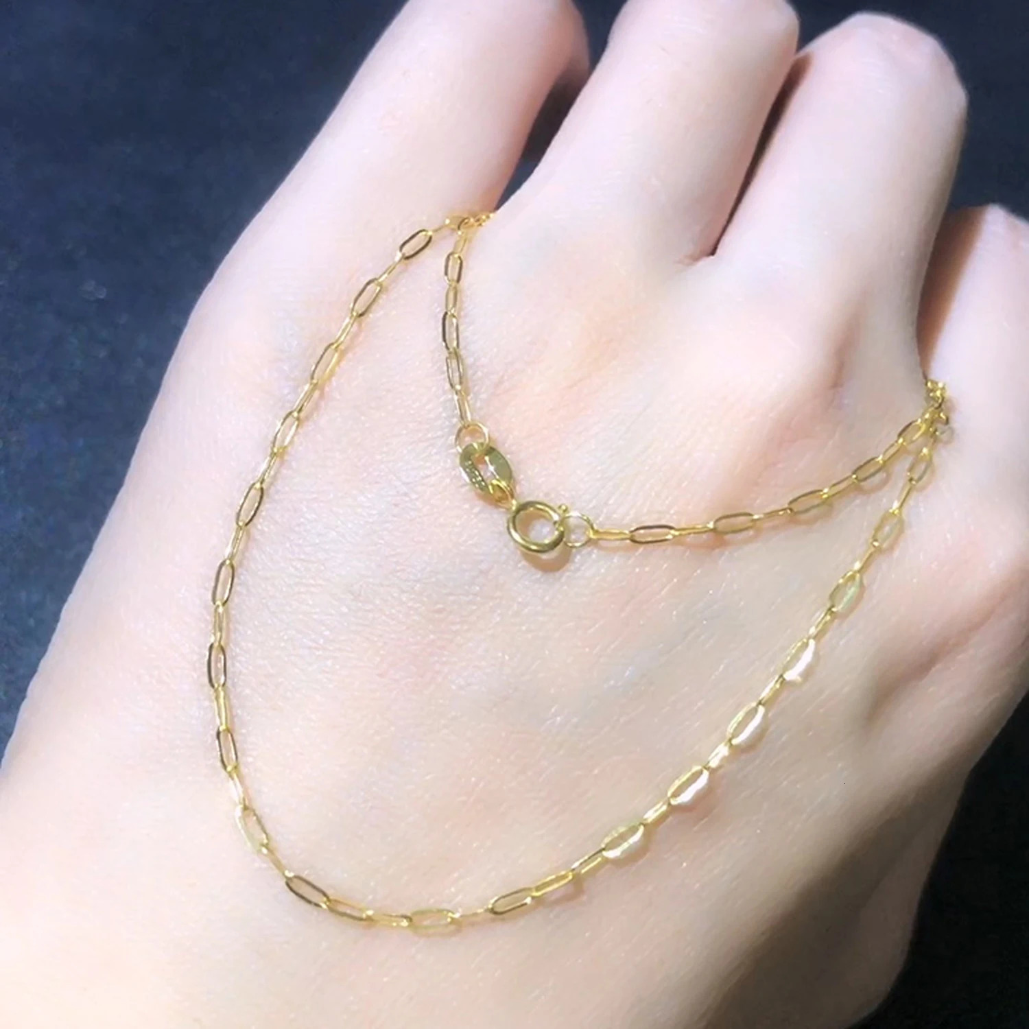 RINYIN Fine Jewelry Ankle Bracelet 9 -11 23-28cm 100% 18K Gold Ankle Shining Oval Rectangular Chain 250110