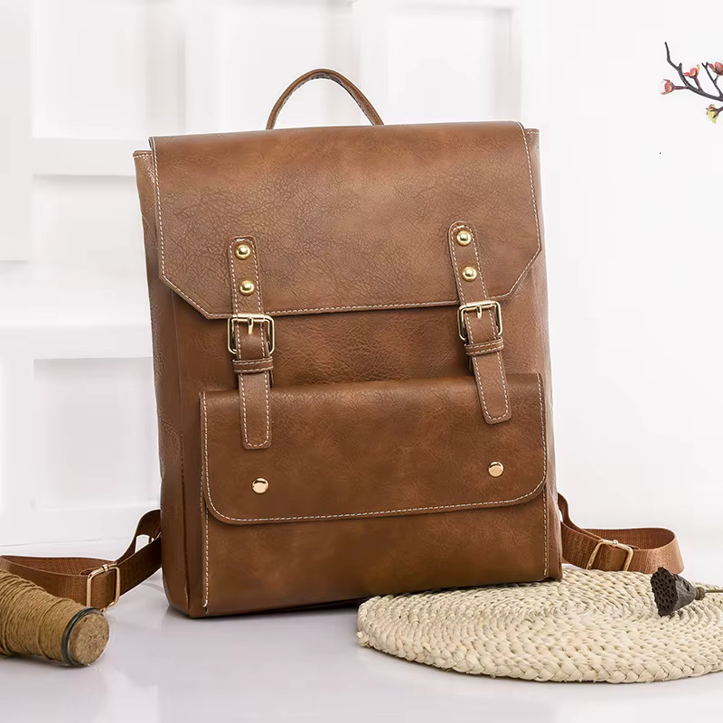 Women Backpack PU Leather Men Rucksack Vintage Double Ladies Shoulder Large Capacity School Bag Backpacks Daypack Bagpack