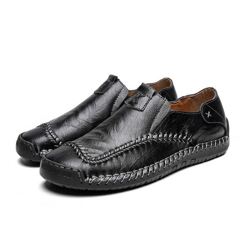 high quality leather casual boat shoes for men low cut handmade comfortable 47 48 new 2024 walking big size shoe brown khakiXJ250118