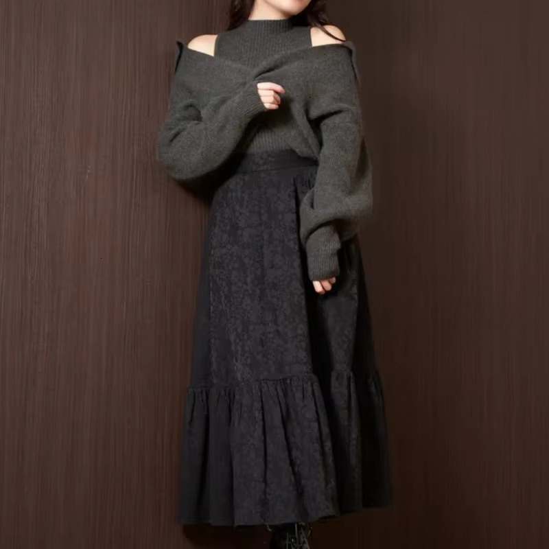 Simple Turtleneck Knit Vest + Lantern Sleeve Sweater Elegant Casual Jumpers Knitwear 2024 Autumn Winter Japanese Two Piece Sets