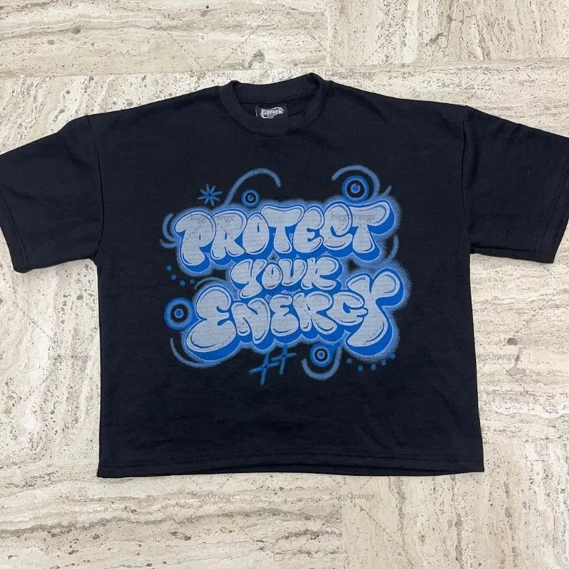 2024 Trendy Colorful Streetwear Y2K Harajuku Retro Letter Printing Oversized Tshirt Men Pure Cotton Casual Tops Couples 250122