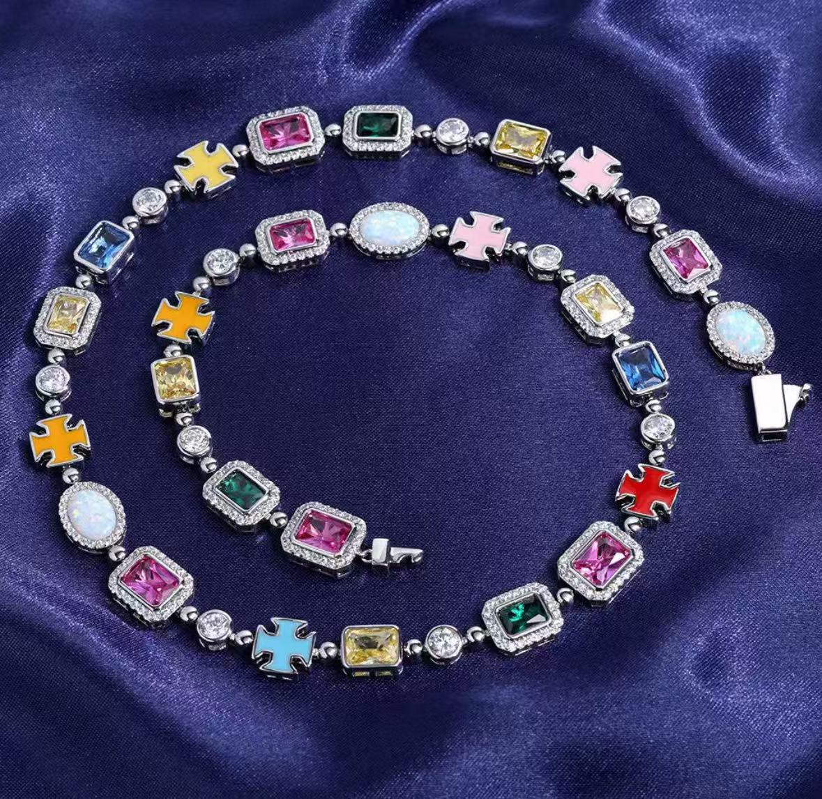 Colourful Zirconia Necklace Iced Out Gemstone Chain For Men And Women Hip Hop Jewelry Ideal Choice for Fathers Day Gifts250103