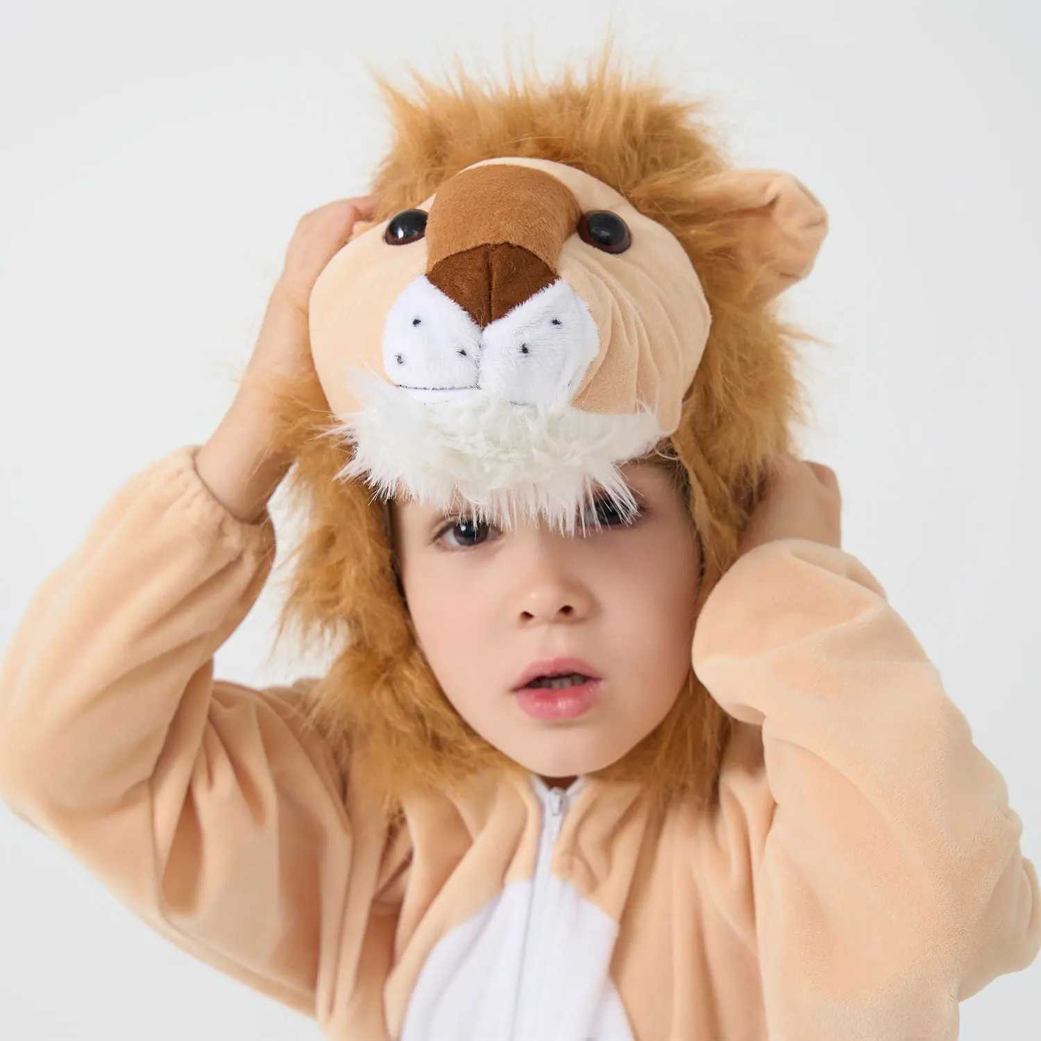 Order Toddler Kids Child Animals King Lion Costume for Boys 2-4Y 4-6Y 6-8Y Hoodie Jumpsuit Velvet High Quality Update Version W250117