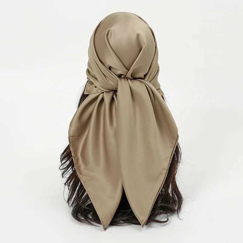 Plain Silk 90 Square Scarf Satin Headband For Muslim Woman Hijabs Wrs Fashion Hair Scarf Casual Islam Mister Female Bandbana W250118