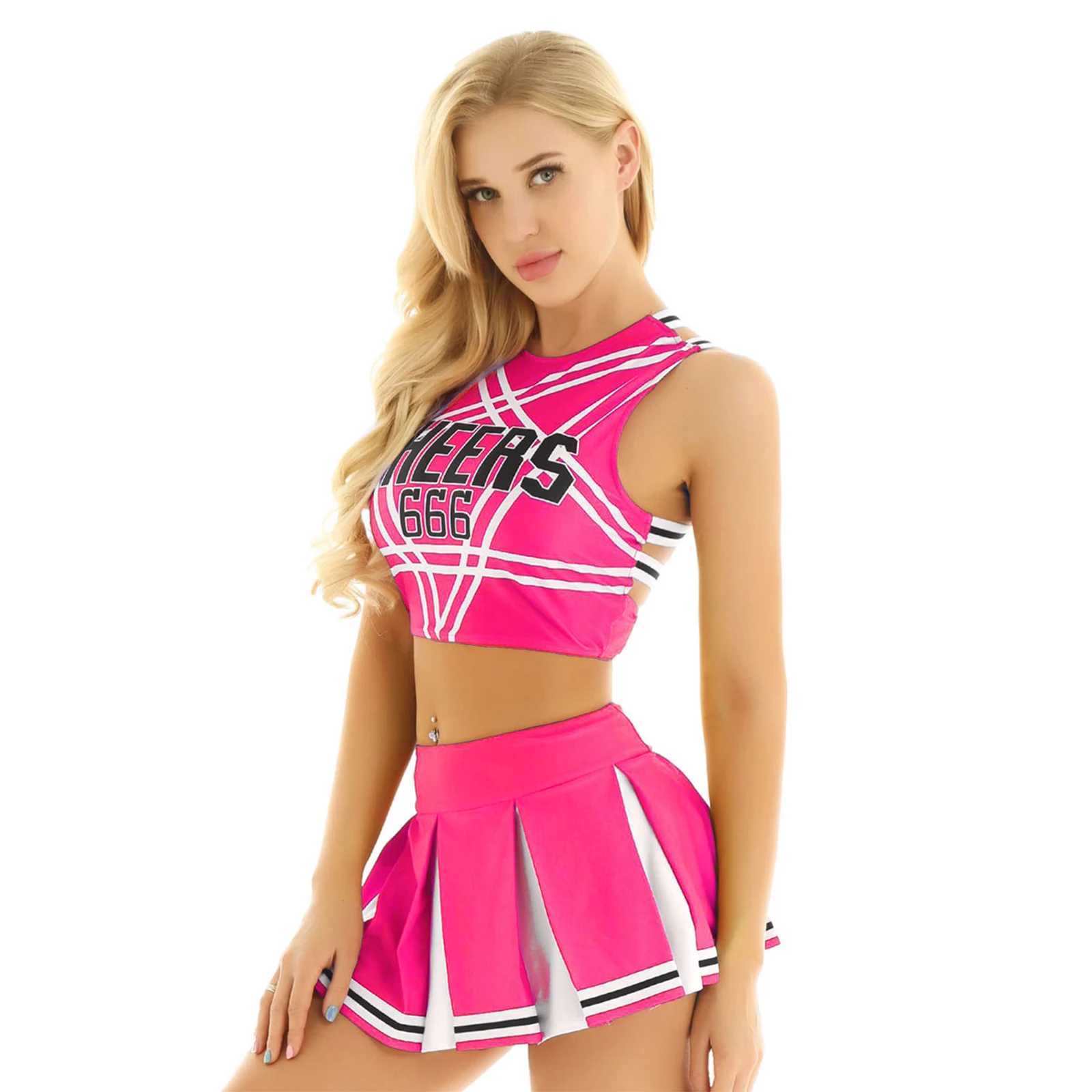 Adult Cheerleader Clothing Costume Cosplay Schoolgirl Uniform Cheerleader Outfits Sleeveless Crop Top with Mini Skirt UniformsW250121