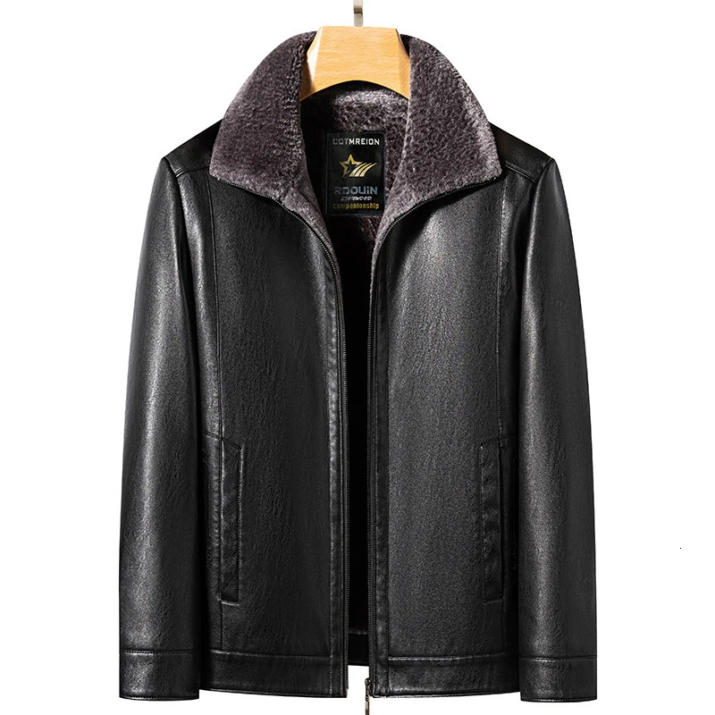 YN-2365 Autumn/Winter Mens Natural Leather Jacket Thickened Fur Integrated Business Casual Top Black Coffee Middle Aged Youth 250120
