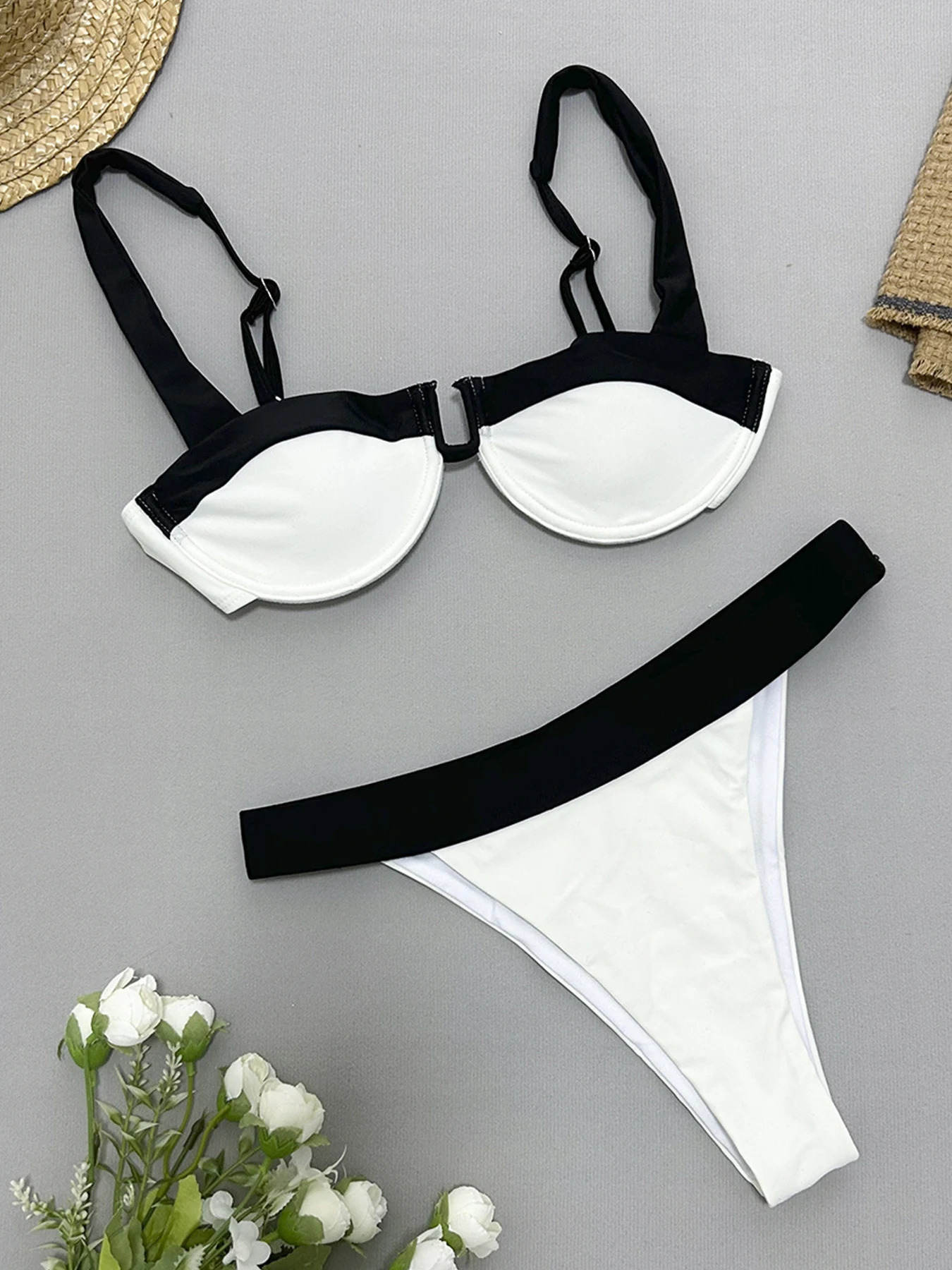 Sexy U-Bar Bikini Sets Swimsuit For Women Push Up Swimwear Contrast Color Patchwork Bathing Suit Two Pieces Beachwear 250117