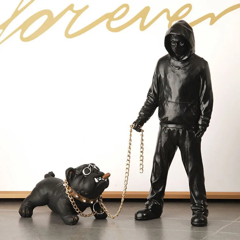 Banksy Statue Human and Dog Sculpture Street Modern Pop Art Living Room Shelves Office Home Bar Decoration Collection Gifts 250114