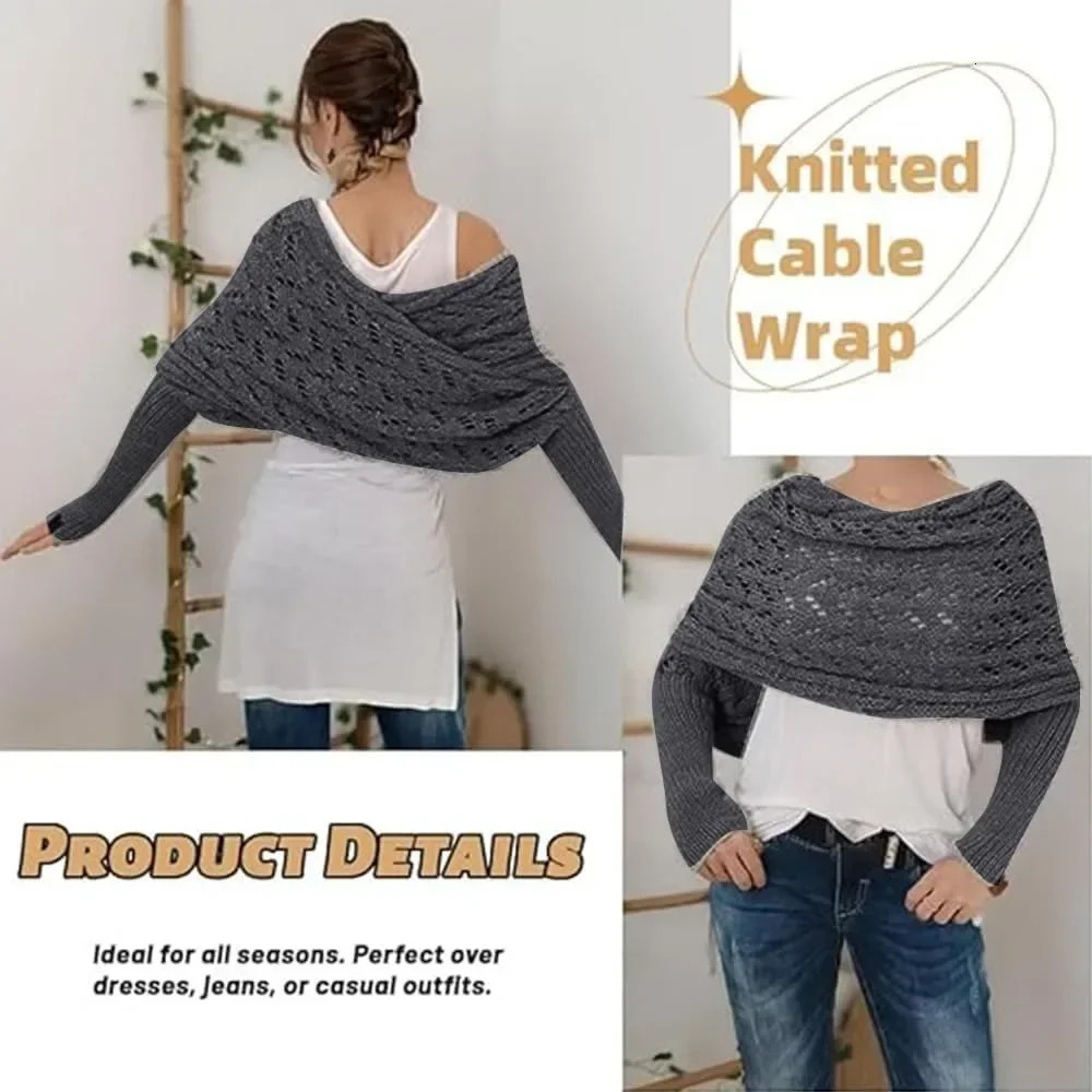 Sweater Scarf with Sleeves Women Soft Knitted Cable Wrap Fashionable Shawl Windproof Warm Shrugs for Women Autumn Winter 250120