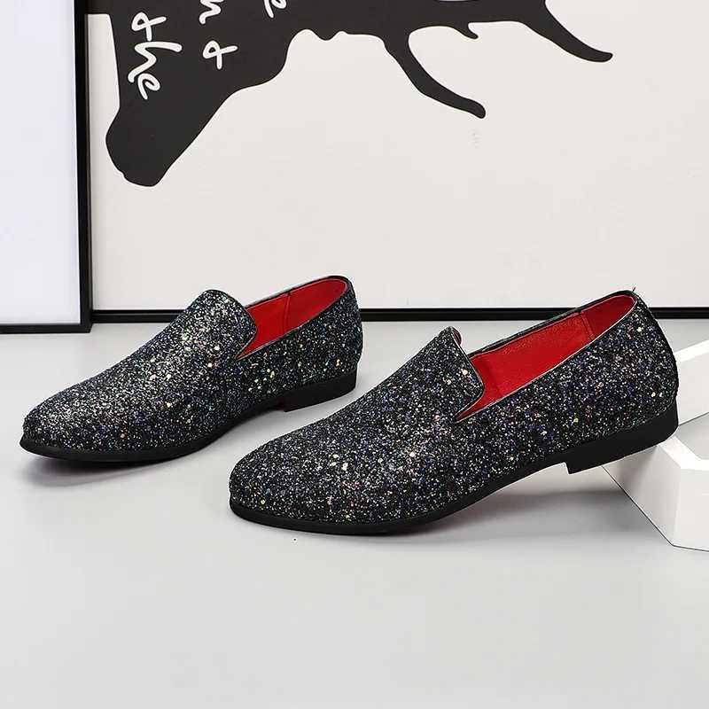 Mens Casual Shoes Mens Comfortable Driving Loafers Light Men Fi Sequins Bling Party Wedding Flats EU Sizes 38-48XJ250118