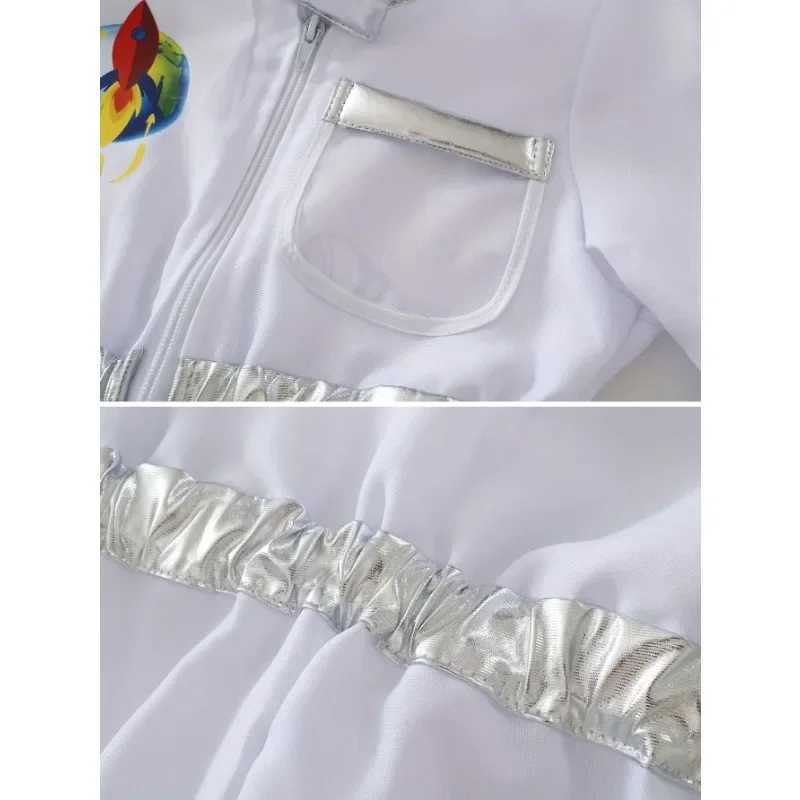 Kids US Astronaut Dressup Costume Deluxe Print Cartoon White Space Suit Bodysuit Halloween Role Play Adventure Gloves Hat Set W250117