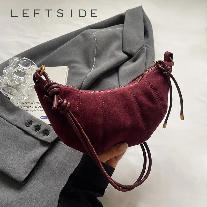 LEFTSIDE Retro Solid Color Splicing Leather Shoulder Bag Womens Fashion Handbag and Wallet Womens Cross Body Bag 250109