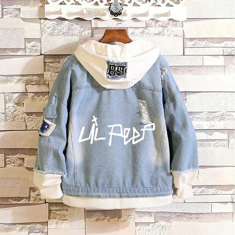 2023 Womens Autumn And Winter New Y2k Style Mens Jeans Jacket Lil Peep Print Hoodies Denim Coats Hip Hop Fashion Punk Clothes W250116