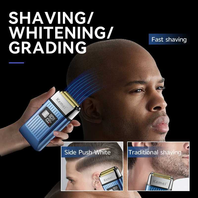 Kemei Electric Barber Razor Men Double Foil Shaver Bald Head Beard Trimmer IPX6 Waterproof 8000RPM Ultra-Close Precision ShaveW250117