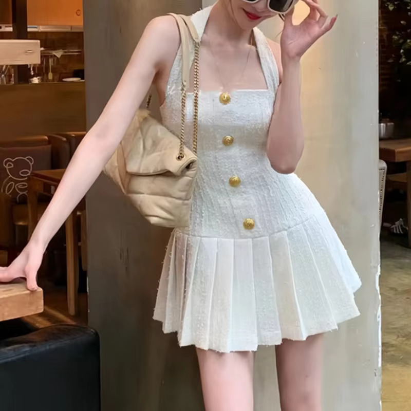 Small Fragrance Tweed Dresses For Women Fashion Vestidos Summer 2024 Korean Sweet Hotsweet Sexy Party Dress