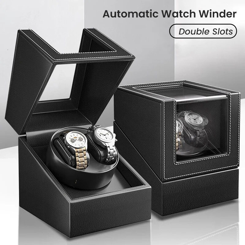 Double Watch Winder for Automatic Watches Automatic Watch Winder Leather Box 2 Slots Watch Winder for Men with Quiet Motor 250121