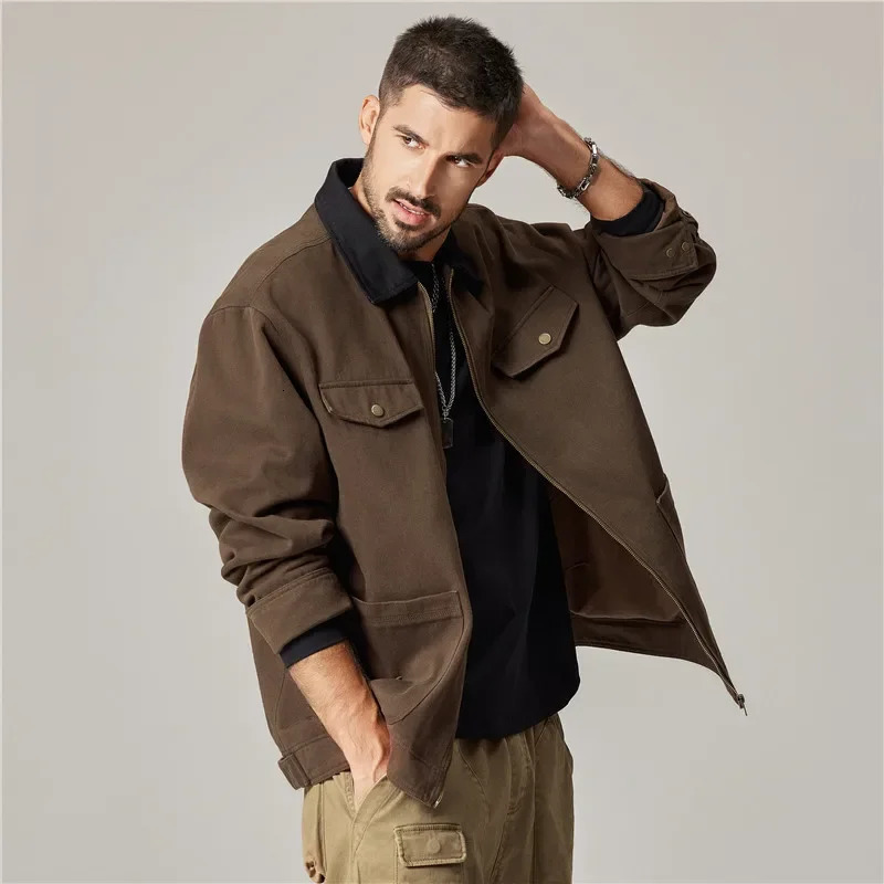Twill Cotton Work Jacket For Men American Style Vintage Modern Casual Loose Fit Bib Trousers Spring Autumn Season Wear 250122