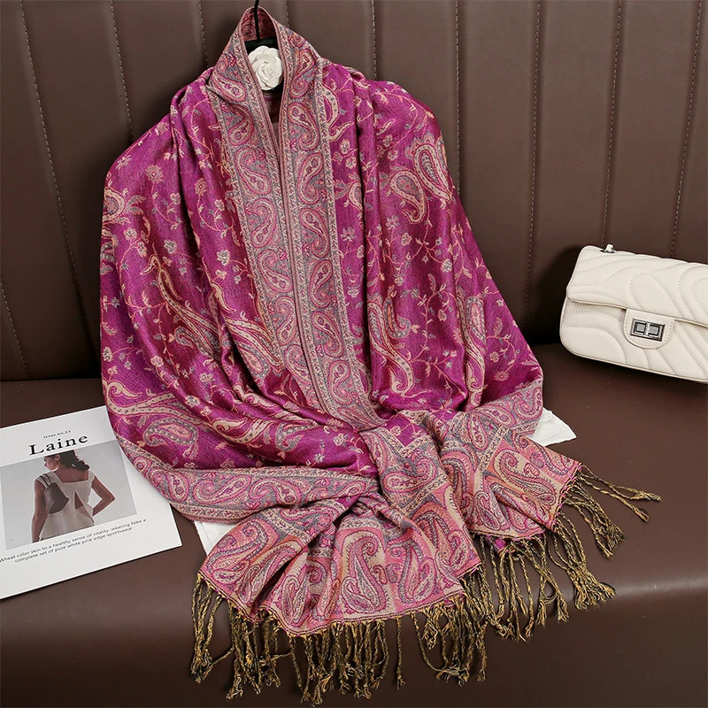 Tassel Blanket Paisley Jacquard Pashmina Fashion Shawl Wrap Cashmere Scarf Women Neckerchief Poncho Hijab Stoles 2025 250120