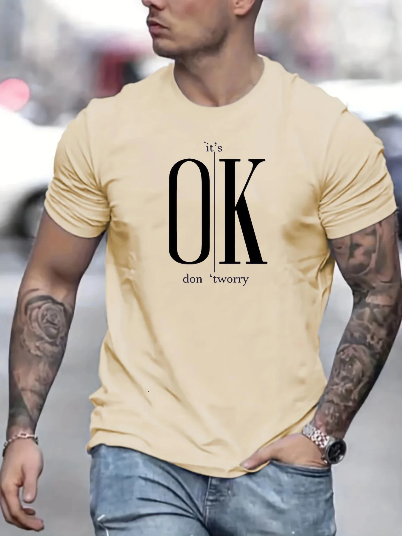 2024 Mens 100 Pure Cotton Short Sleeved Tshirt Round Neck Top Letter Pattern Print Comfortable Casual Summer Loose Size 250122