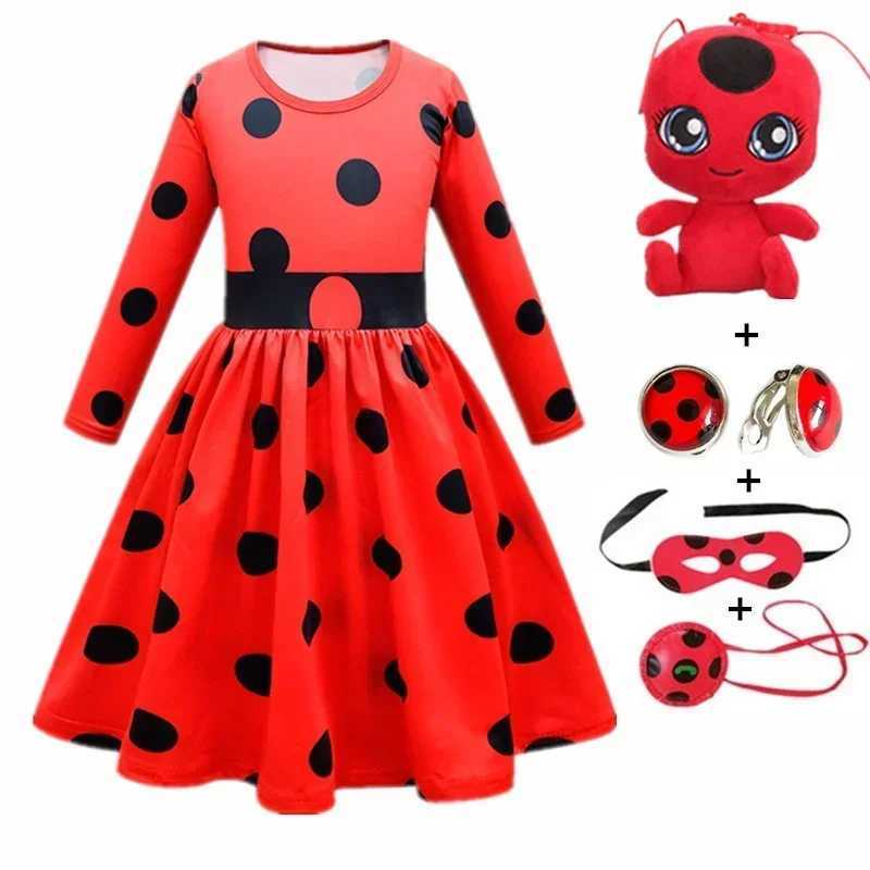New Christmas Reddy Girl Little Beetle Cosplay Costume Mask Wig with Earrings Kids Halloween Fancy Costume Children Party Dress W250117