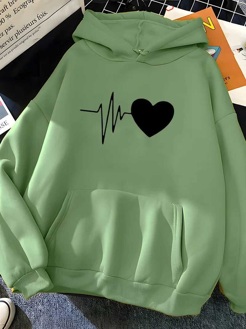 Hirsionsan Heart Print Women Sweatshirt Soft Casual Loose Vintage Female Hoodies 2023 Winter New Warm Fleece Student Tops Y2k W250117