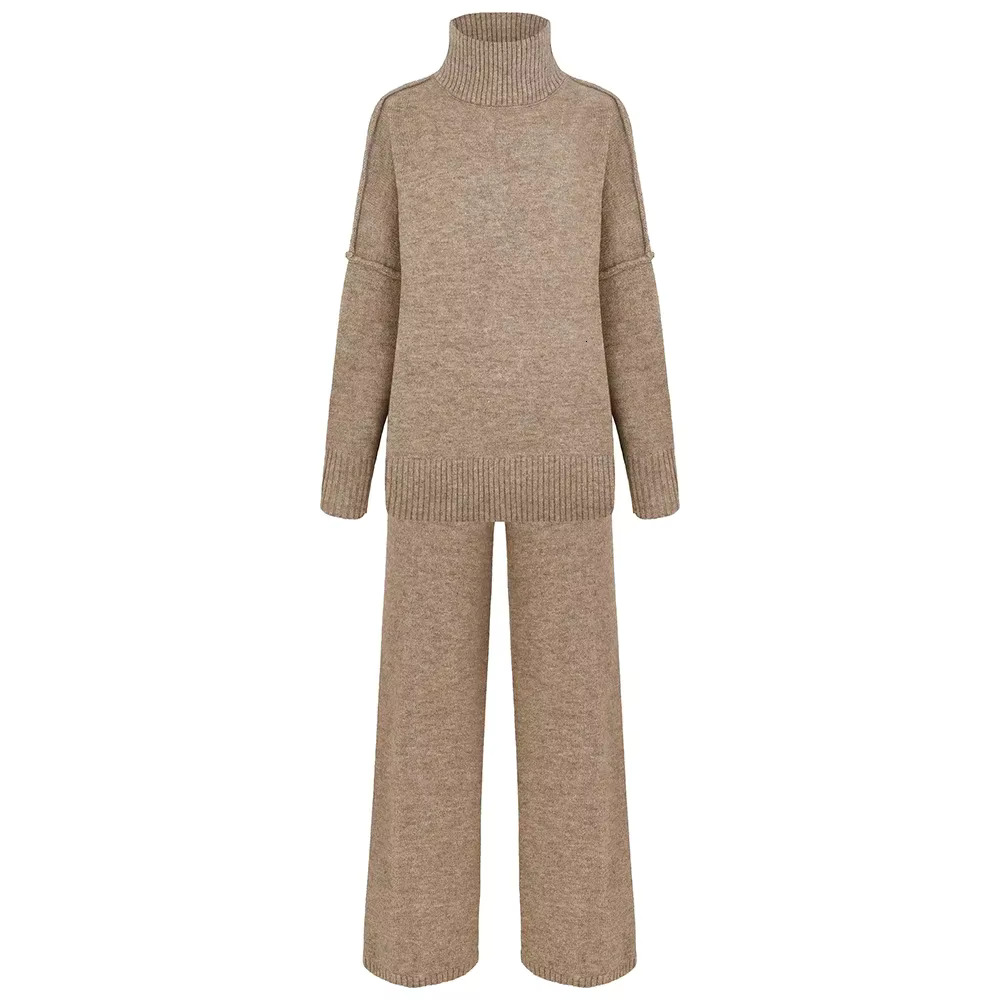 Sweater Women's European, American Autumn And Winter New Loose Casual Lazy Thickened Knitted Trousers Set.