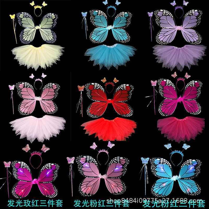 LED Children Costume Props Girls Skirts Angel Luminous Wings Flashing Butterfly Skirt Lights Suit 2-8year Easter Valentines Day W250117