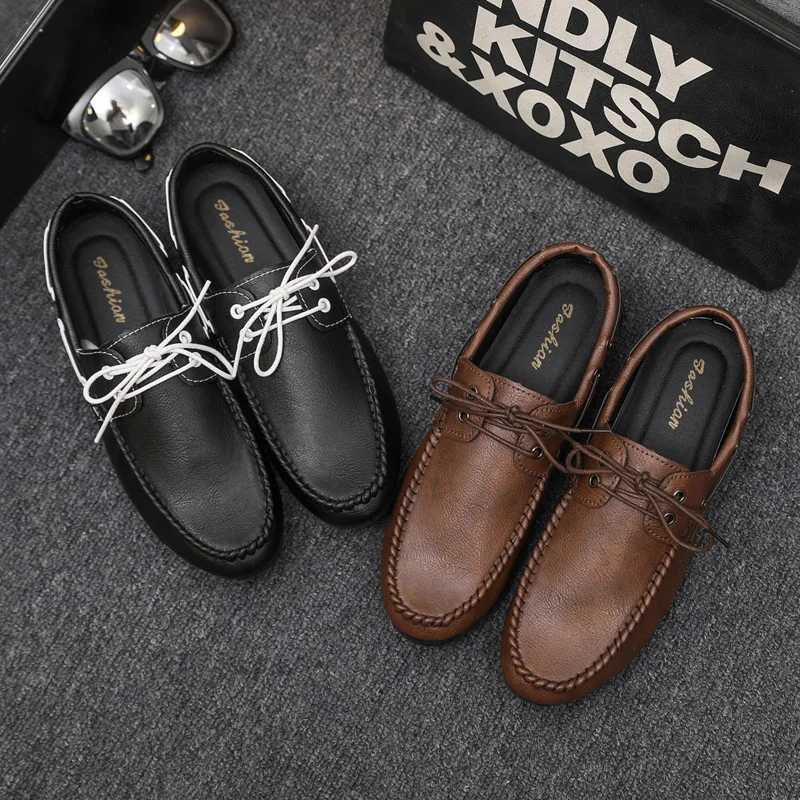 Shoes Men New Leather Loafers Comfortable High Quality Boat Shoes with Soft Bottom Lace Up Driving Shoes Elegant Man Dress ShoesXJ250118