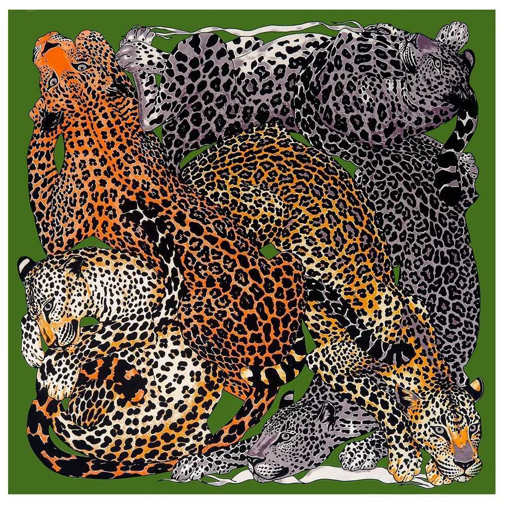 POBING Silk Scarf Women Large Shls Leopard Print Square Bandana Luxury NecKerchief Muslim Hijab Scarf Female Foulards 130CM W250118
