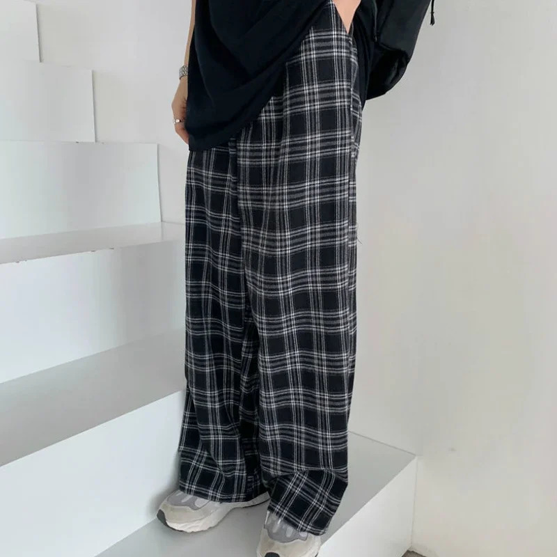 Summer Plaid Pants Women S3XL Casual Chic Oversize Loose Wide Leg Trousers for Harajuku High Waist Hiphop Female 250122