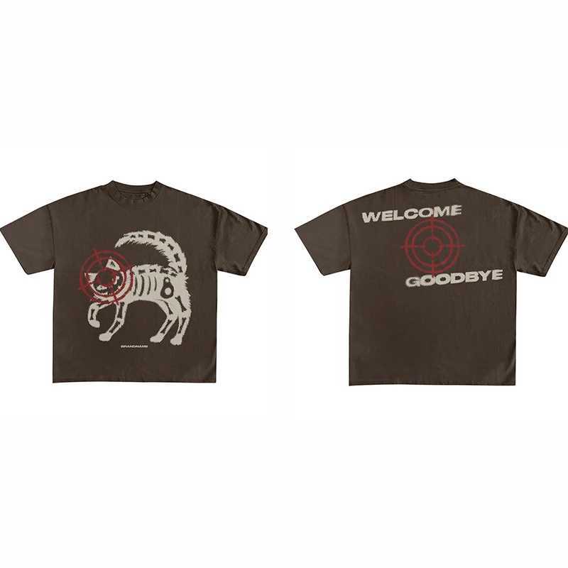Retro Printed Mens Womens High Street Mechanical Cat Trendy Brand Loose All-Match Streetwear Couple Short Sleeved Y2K T-shirts W250117