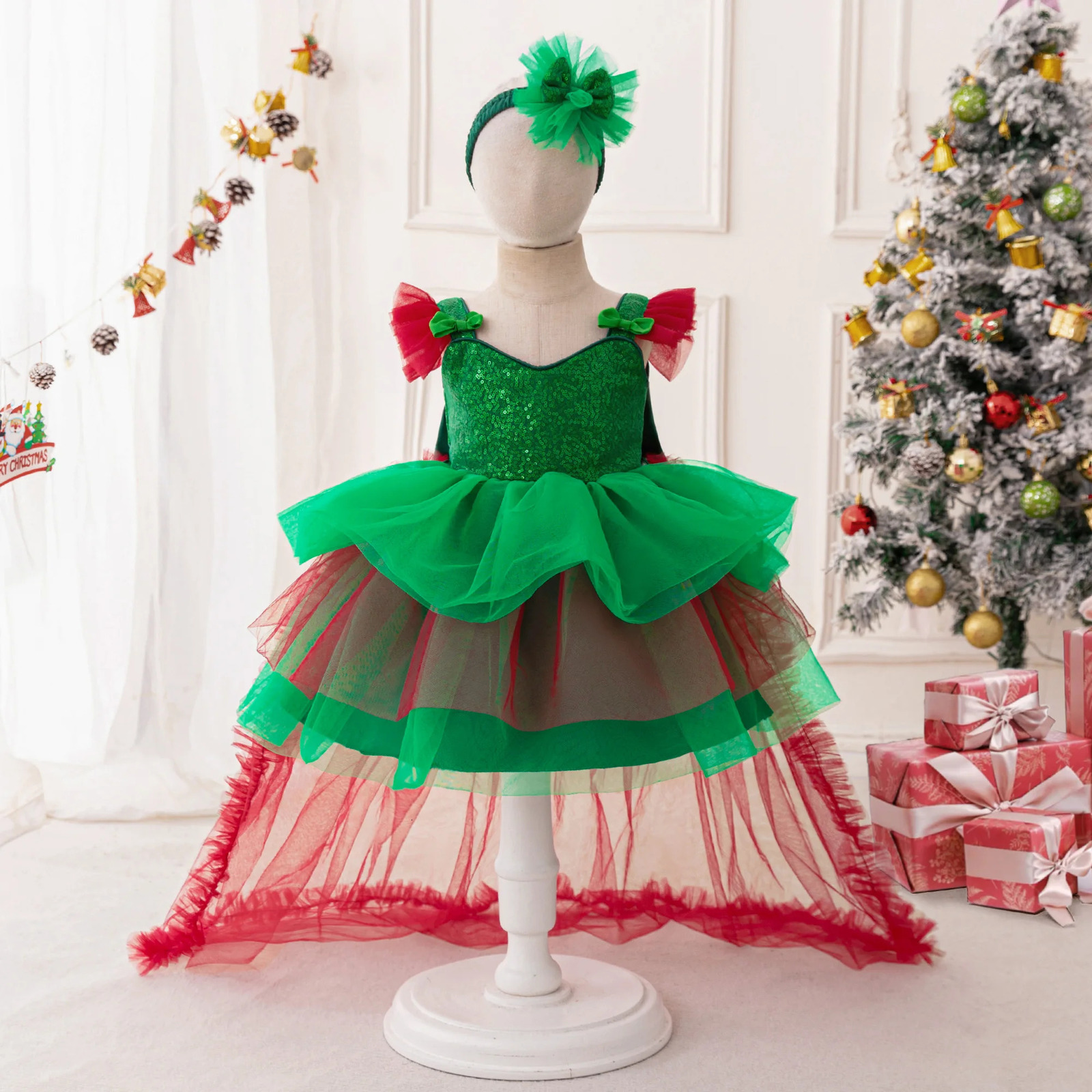 Sequin Bow Party Baby Girl Costume Toddler 1st Birthday Wedding Prom Princess Dress Kids Lace Wedding Mermaid Halloween Costumes 250120