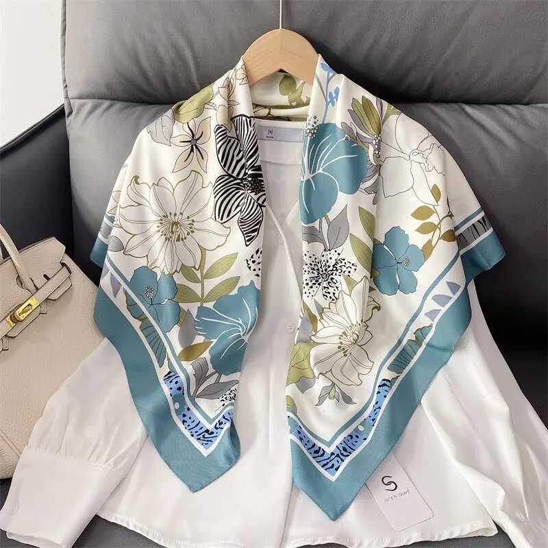 90 * 90cm womens square silk satin polyester scarf with floral print Shls headscarf season Bandanna W250118
