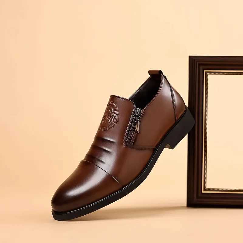 Luxury Men Li Head Zipper Men Dress Shoes Office Business Loafers High Quality Men Party Wedding Shoes New StyleXJ250118