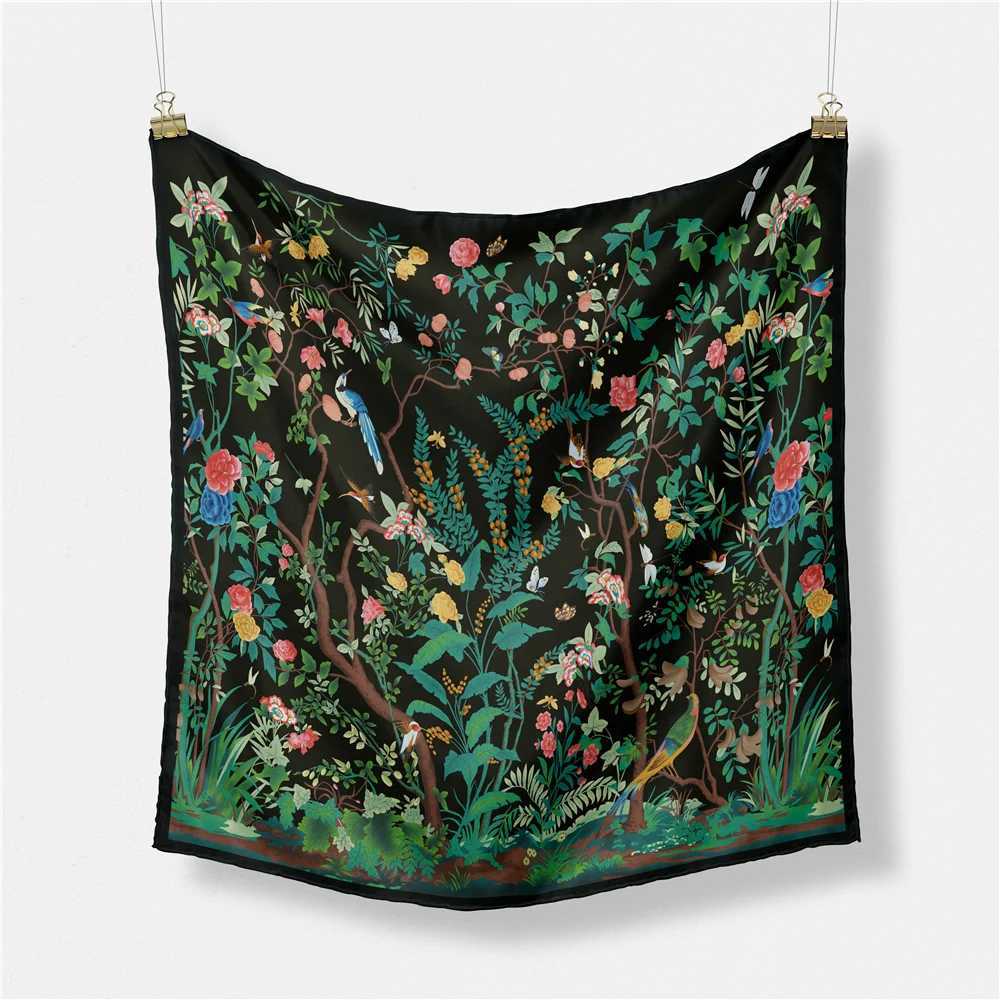 53cm Brand Square Scarf for Women 2024 Design Flower and Bird Silk Womens Scarf Bandana Luxury Headband Collar W250118