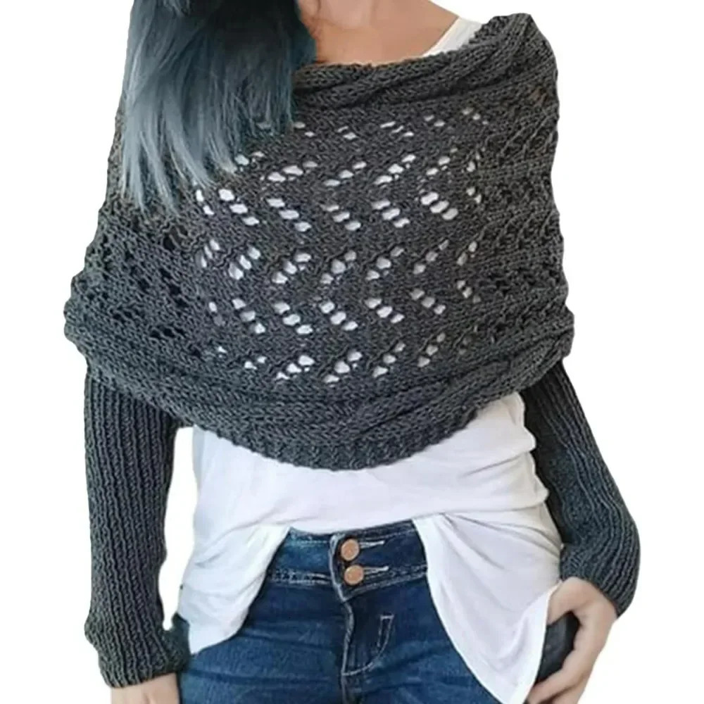 Sweater Scarf with Sleeves Women Soft Knitted Cable Wrap Fashionable Shawl Windproof Warm Shrugs for Women Autumn Winter 250120