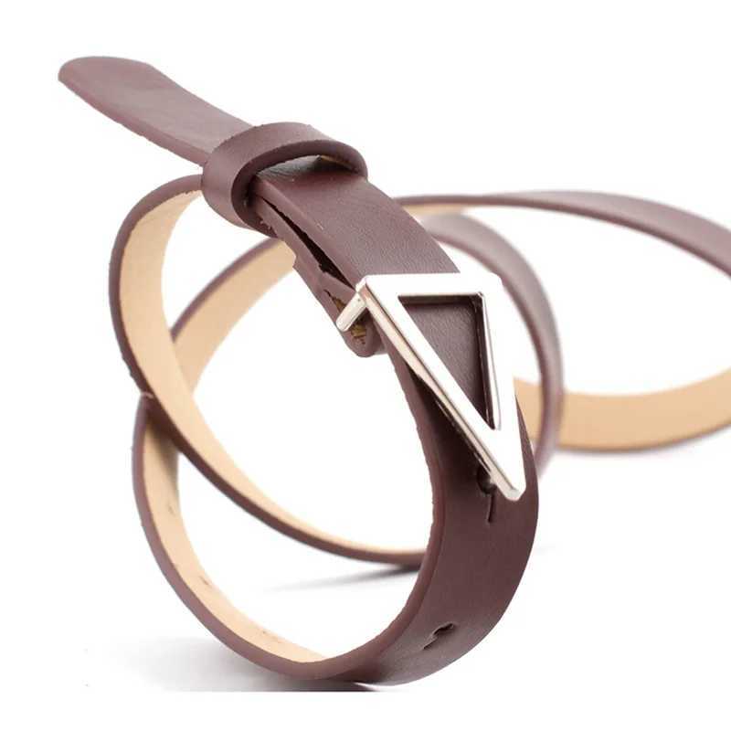 Narrow Leather Belt Women Waistbands Fashion Silver Triangle Snap Buckle Belt Ladies Wild Decoration Waist band Ladies Silm Belt W250120