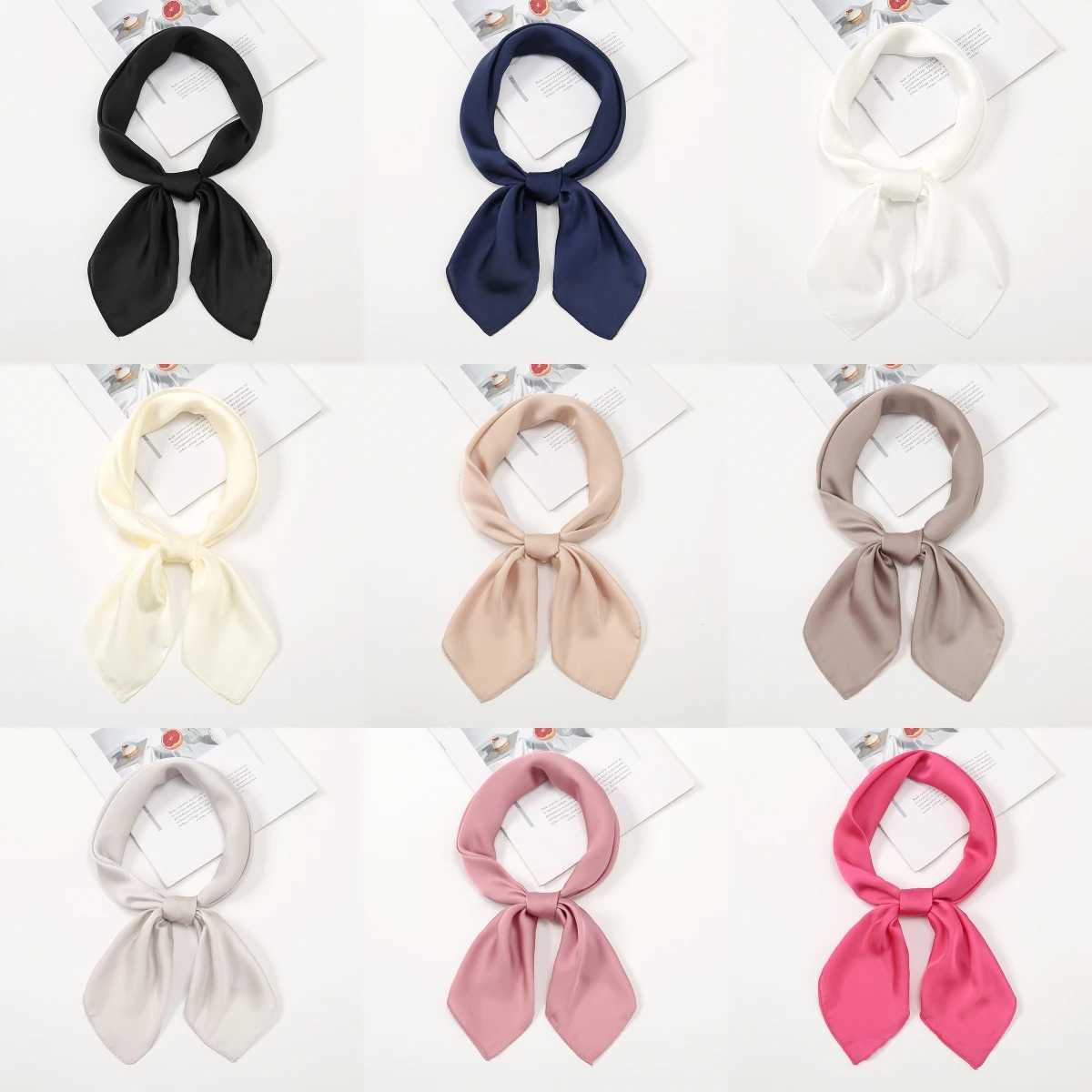 70*70cm Small Size Satin Square Scarf Women Master Handkerchief Solid Color Matte Silk Hair Wrs Thin Plain Female Neckerchief W250118
