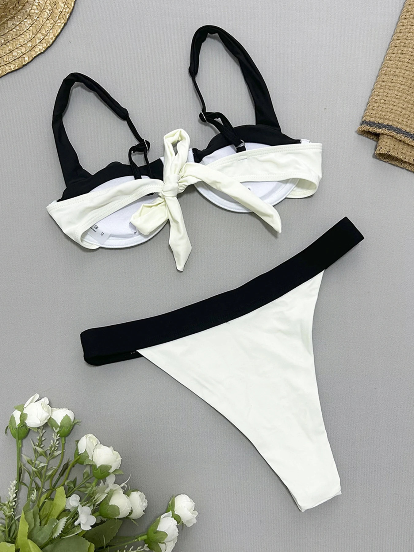 Sexy U-Bar Bikini Sets Swimsuit For Women Push Up Swimwear Contrast Color Patchwork Bathing Suit Two Pieces Beachwear 250117