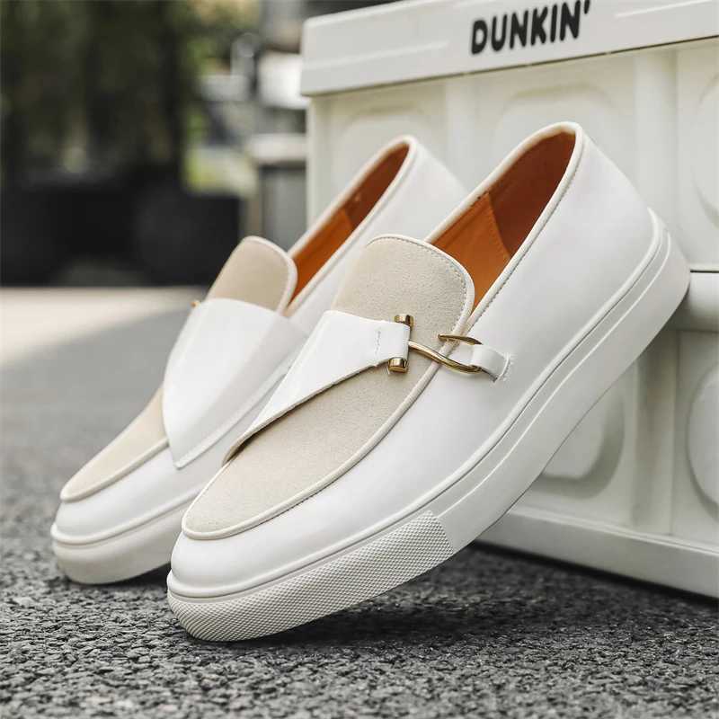 Hight Quality Casual White Leather Shoes For Men New Platform Walking White Sneakers Male British Style Loafers Yuppie Men 2025XJ250118