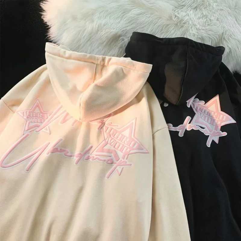 Y2K Zipper Hoodies Women 2023 Pride Street Star Letter Print Splice Cardigan Hoodies Women Fashion Loose Coat Top Street Wear W250117