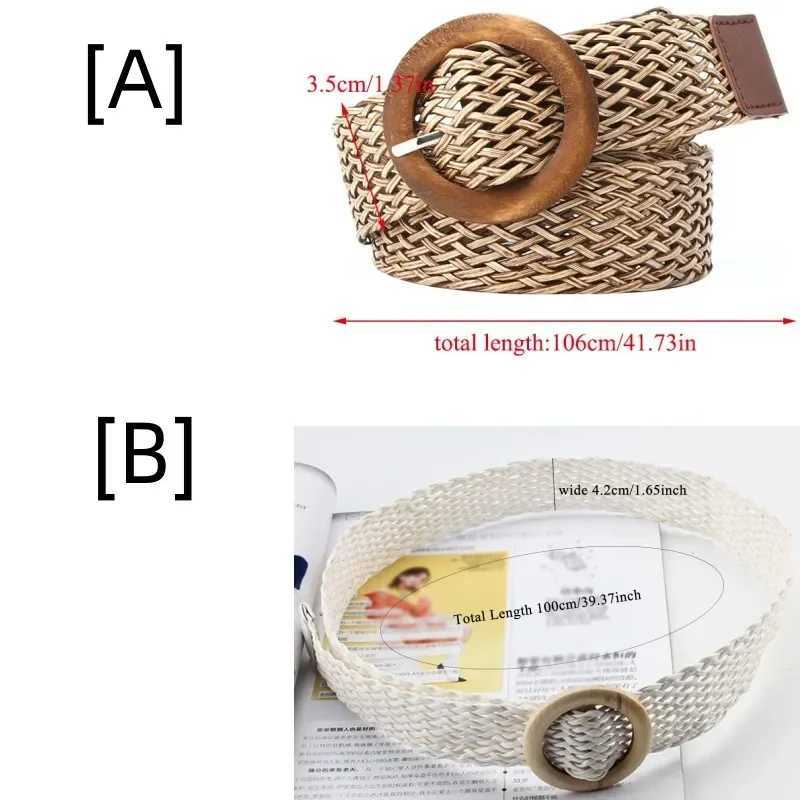 Braided Waist Belt Black Coffee Female Belt Vintage Boho Round Wooden Smooth Buckle Fake Straw Wide Belts Waist Strap for Women W250120