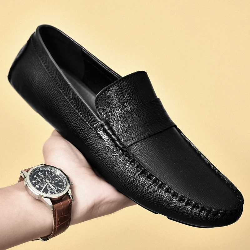 Genuine Leather Men Shoes Luxury Brand High Quality Formal Casual Mens Loafers Soft Slip Boat Shoes Plus Size 36-45XJ250118