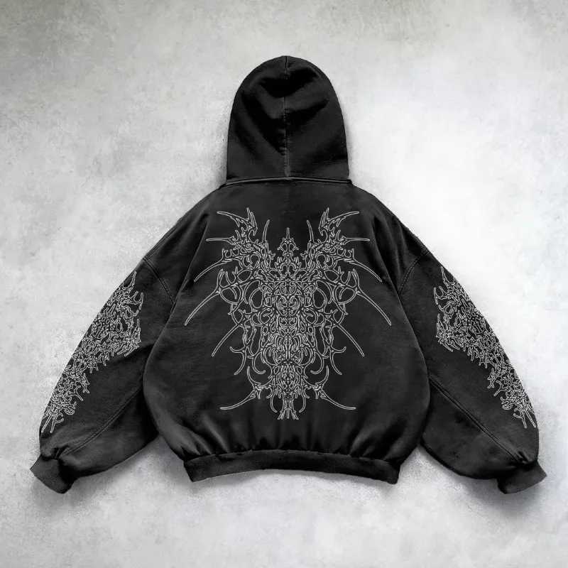 Harajuku personalized geometric print design oversized graphic hoodie fashion street Y2K casual couple sweater W250117