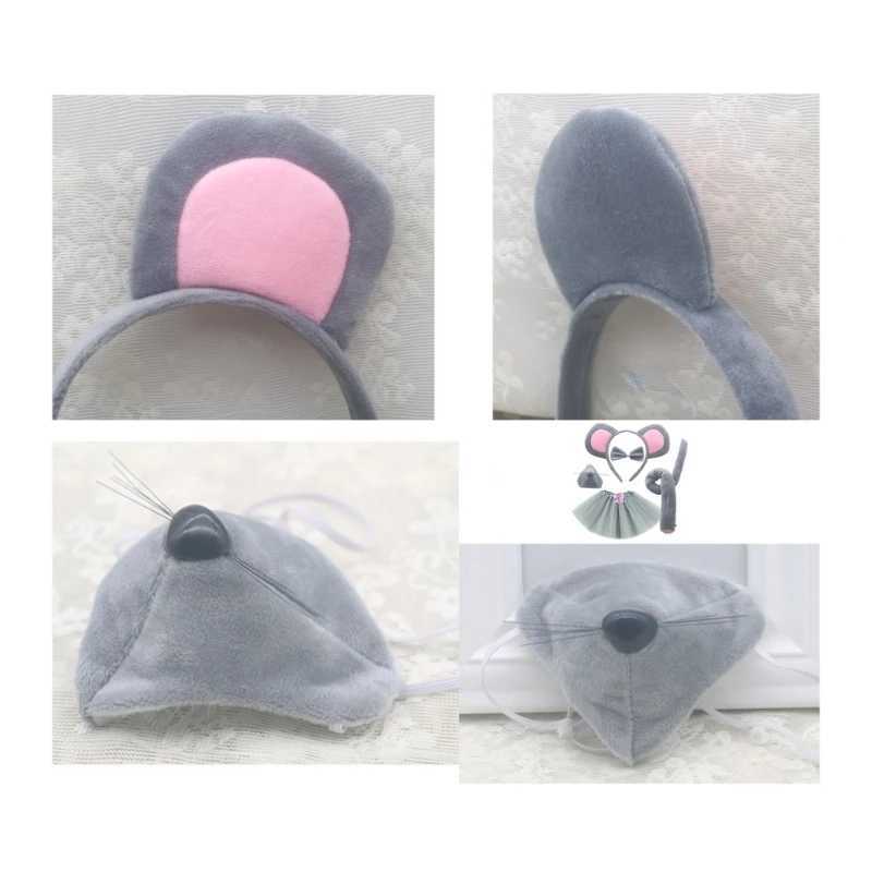 CoStume Set Mouse Ears Headband Tail Bow Tie Nose Gloves Skirt for Kid Halloween Christmas Animal Cosplay W250117